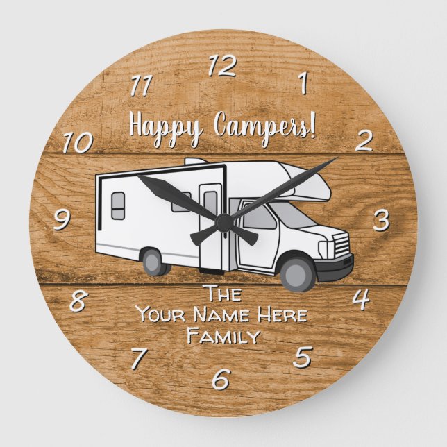 Camping Generic Class C wood design Large Clock (Front)