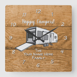 Camping Generic Toy Haulier wood design  Square Wa Wall Clock