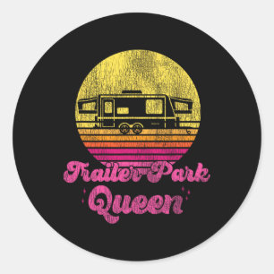 Camping Girl Retro Vintage Trailer Park Queen Classic Round Sticker