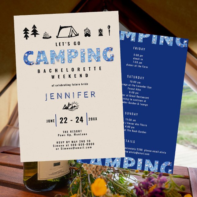 Camping Glam Denim Diamonds Bachelorette Weekend Invitation (Creator Uploaded)