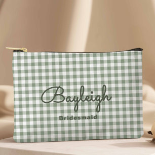 Camping Green Chequered Bridesmaid Accessory Pouch