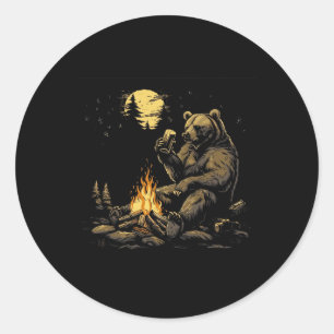Camping Grizzly Bear Drinking Beer Hiking Nature O Classic Round Sticker