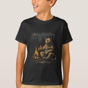 Camping Grizzly Bear Drinking Beer Hiking Nature O T-Shirt
