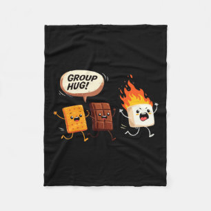 Camping Group Hug Smores Funny Campfire Cartoon Fleece Blanket