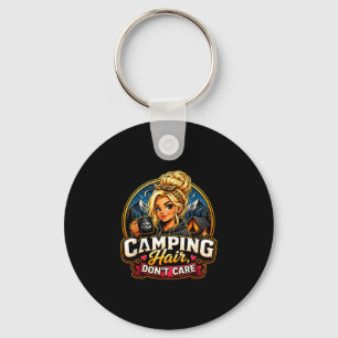 Camping hair don’t care funny camper girl bonfire key ring