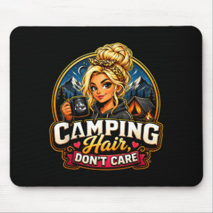 Camping hair don’t care funny camper girl bonfire  mouse pad