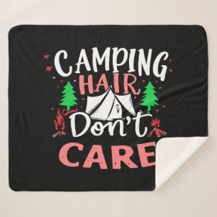 Camping Hair Don't Care Funny Sherpa Blanket