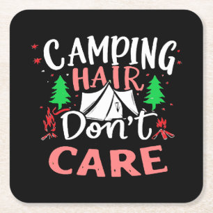 Camping Hair Don't Care Funny Square Paper Coaster