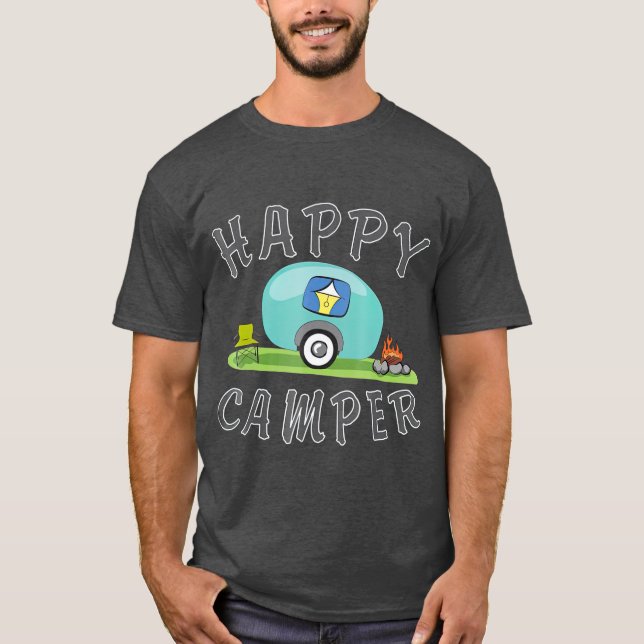 Camping   Happy Camping Trailer Camper T-Shirt (Front)