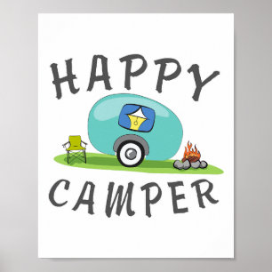 Camping - Happy Camping Trailer Camper Tee Poster