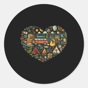Camping Heart Funny Camp Hiking Nature Lover Classic Round Sticker