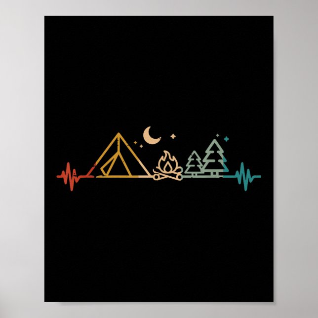 Camping Heartbeat Tent Campfire Trees Camper Men W Poster (Front)