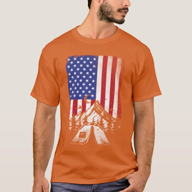 Camping Hiking Lover American Flag For Men Women f T-Shirt (Front)