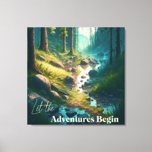 Camping Hiking Trail in Woods Digital Art Canvas Print