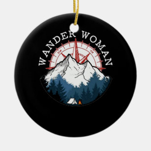 Camping Hiking Wander Woman Ceramic Tree Decoration