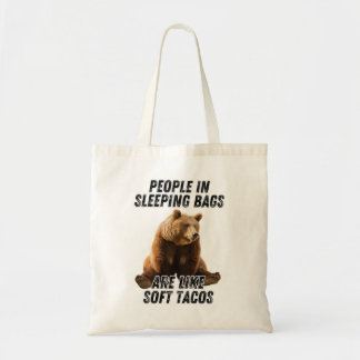 Camping humour, funny bear camping quote tote bag