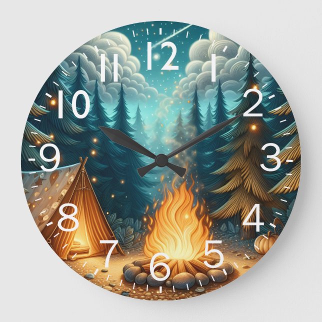 Camping in Forest Large Clock (Front)