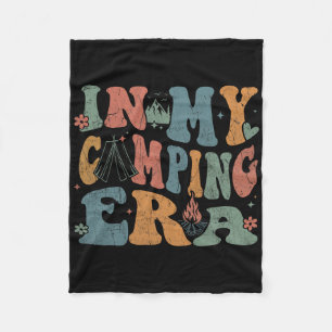 Camping In My Camping Era Retro Groovy Summer Funn Fleece Blanket