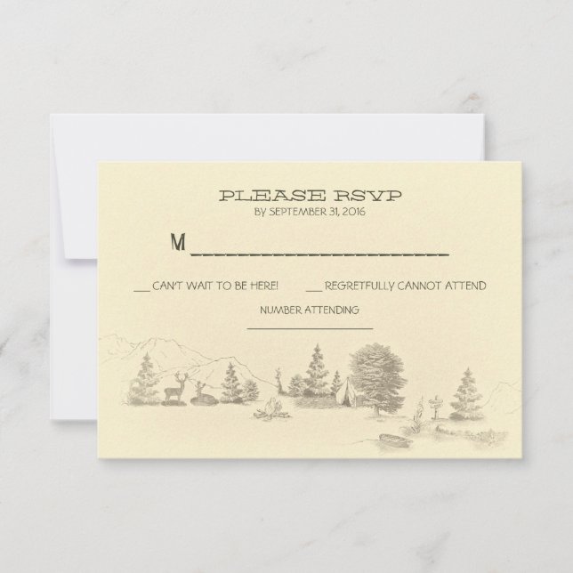 Camping in the woods Wedding RSVP cards (Front)