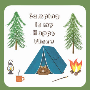 Camping is my Happy Place Bear Square Sticker