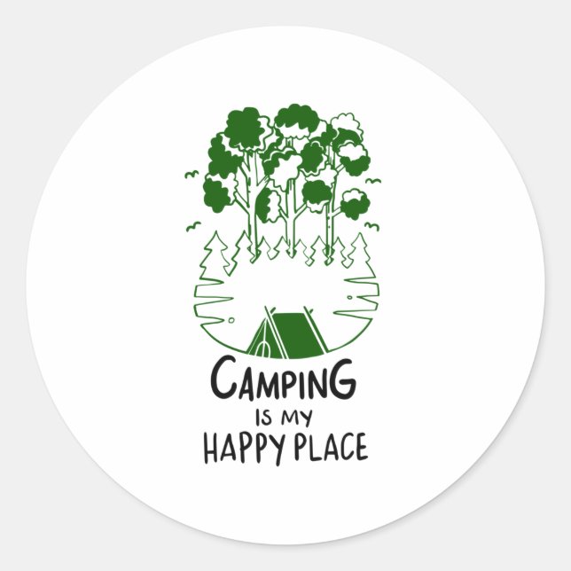 Camping Is My Happy Place Classic Round Sticker (Front)