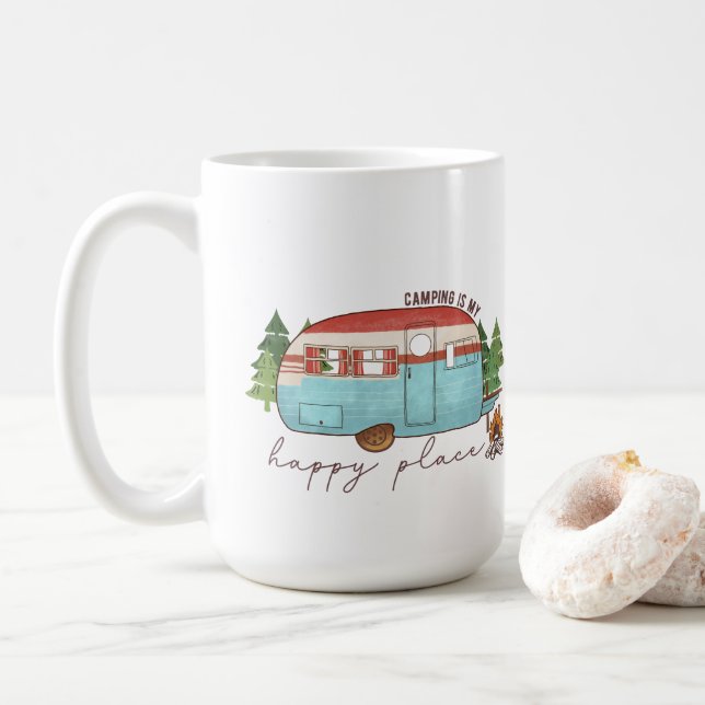 Camping is My Happy Place Coffee Mug (With Donut)