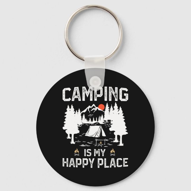 Camping Is My Happy Place Funny Camper Forest Camp Key Ring (Front)