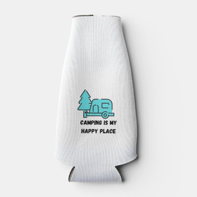 Camping is my Happy Place on a  Bottle Cooler (Front)