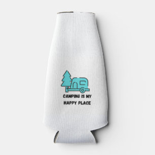 Camping is my Happy Place on a  Bottle Cooler