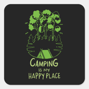 Camping Is My Happy Place Square Sticker