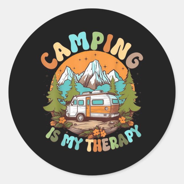 Camping Is My Therapy Campfire Summer Camping Classic Round Sticker (Front)