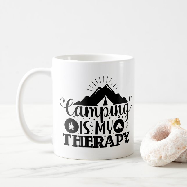 Camping Is My Therapy  Coffee Mug (With Donut)