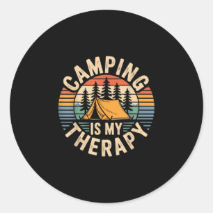 Camping is my therapy funny camper  classic round sticker