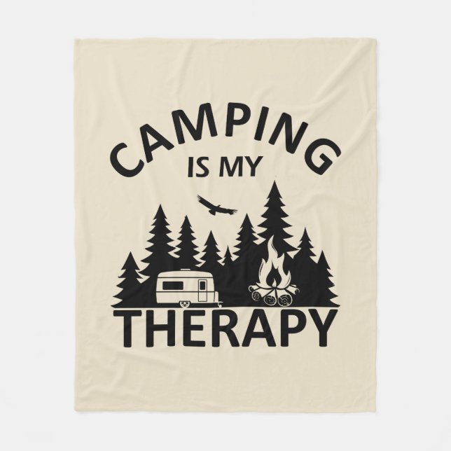Camping is my therapy funny camper slogan fleece blanket (Front)