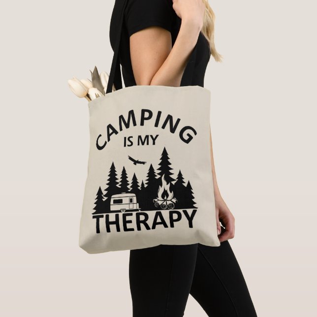 Camping is my therapy funny camper slogan tote bag (Close Up)