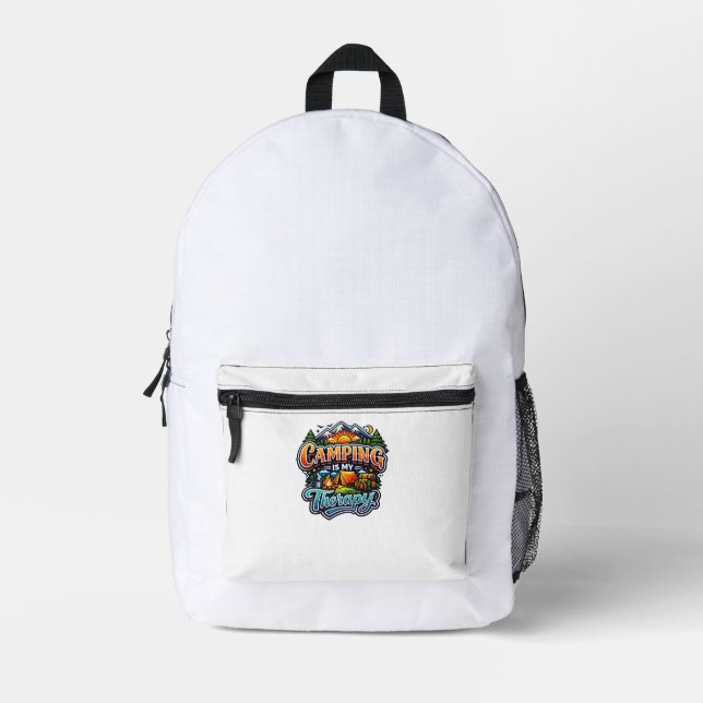 Camping Is My Therapy Funny Camping Outdoor  Printed Backpack (Front)