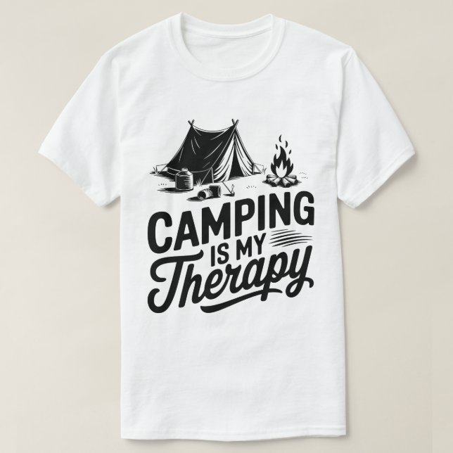 Camping Is My Therapy Tent Campfire Graphic T-Shirt (Design Front)