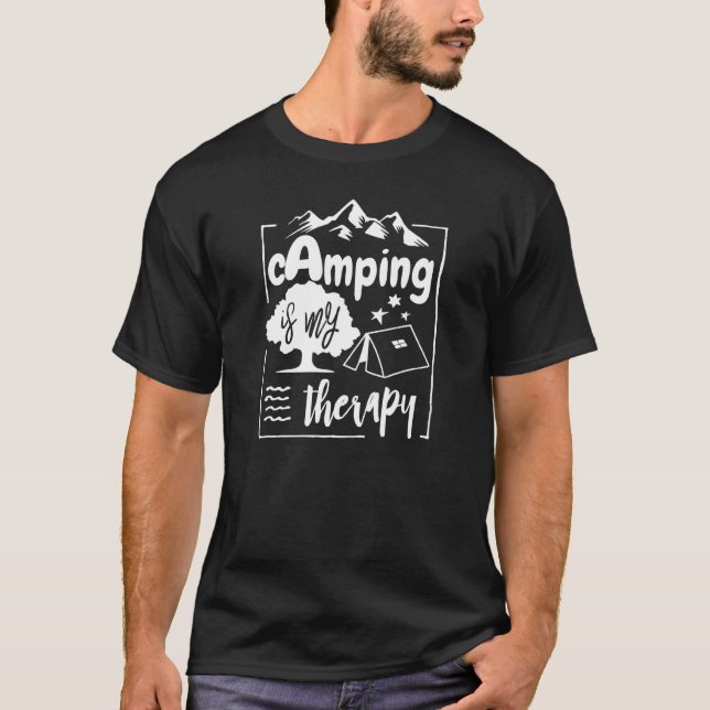 Camping Is My Therapy Tents And Stars T-Shirt (Front)
