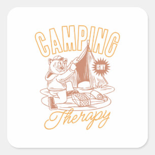 Camping Is My Therapy– Vintage Cat Square Sticker