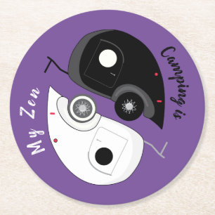Camping is My Zen Yin Yang Teardrop Trailer Round Paper Coaster