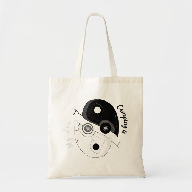 Camping is My Zen Yin Yang Teardrop Trailer Tote Bag (Front)