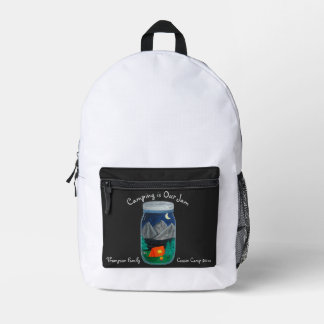 Camping is Our Jam Tent and Mountains in Jar Printed Backpack