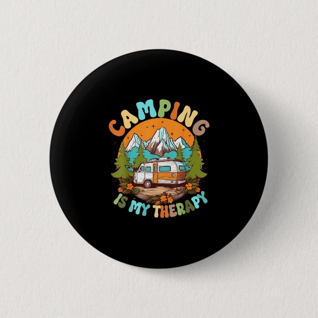 Camping is therapy campfire summer camping squad 6 cm round badge (Front)