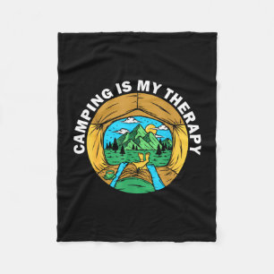 Camping is therapy funny outdoor camper hiking fleece blanket