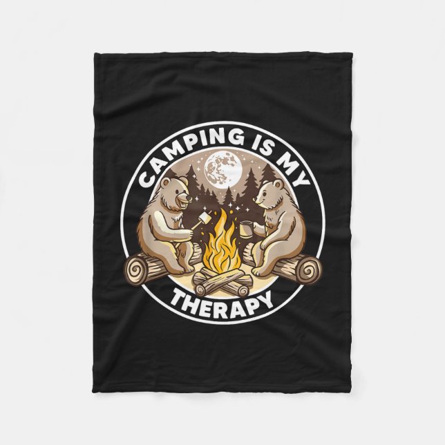 Camping is therapy hike camping lover cute bears fleece blanket (Front)