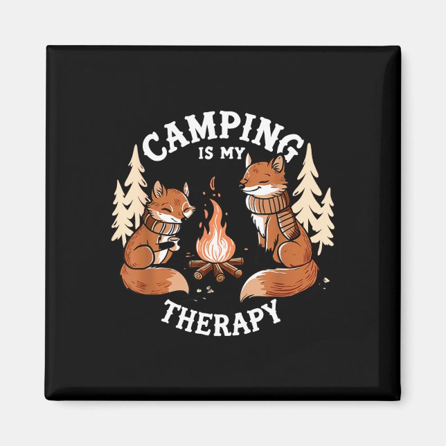 Camping is therapy hike camping lover cute foxes magnet (Front)