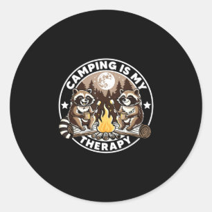 Camping is therapy hike camping lover raccoons classic round sticker