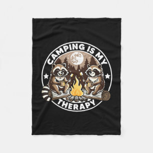 Camping is therapy hike camping lover raccoons fleece blanket