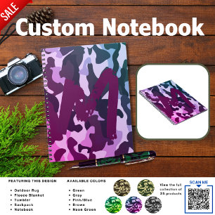 Camping Journal ADD INITIAL Camouflage Kids Teen