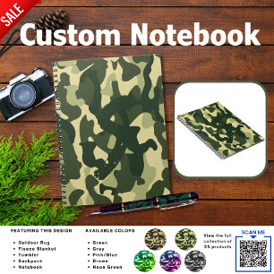 Camping Journal ADD INITIAL Camouflage Kids Teen